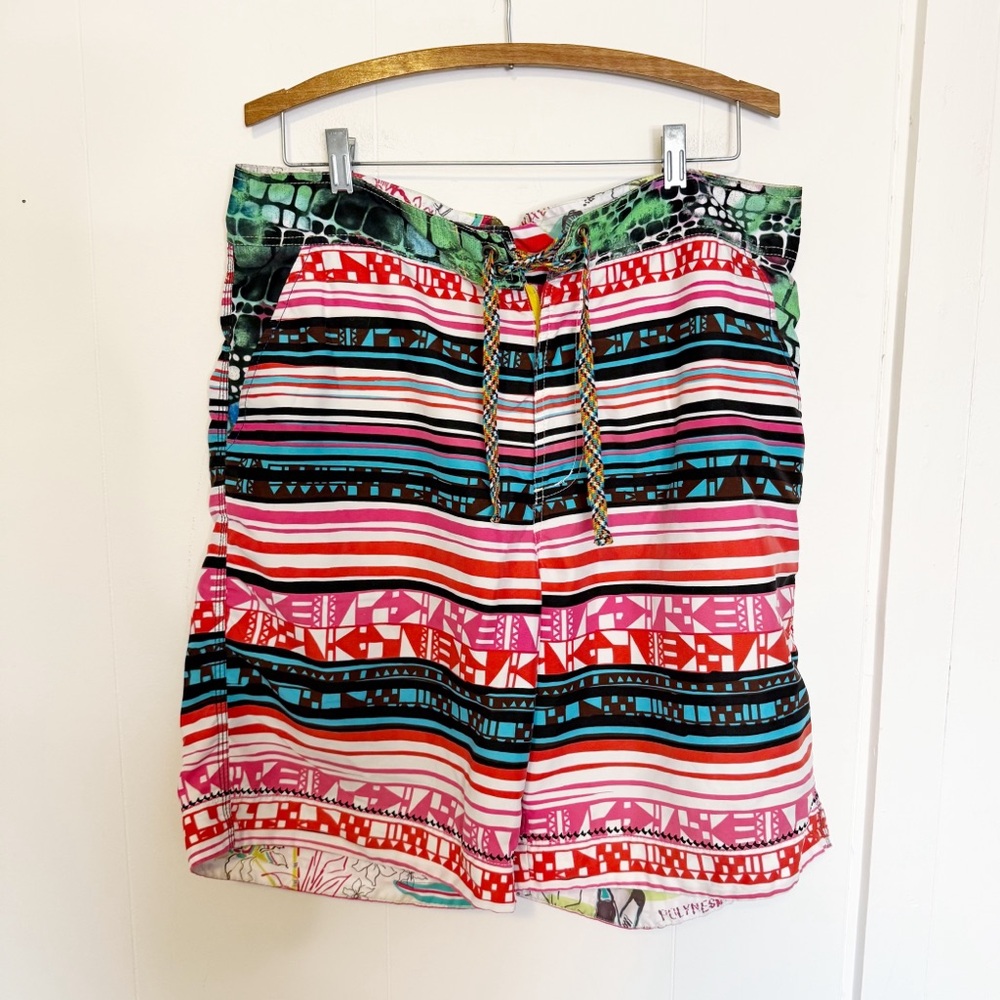 Robert Graham Lined Zip Front Swim Board Shorts Multi Color Abstract size 34